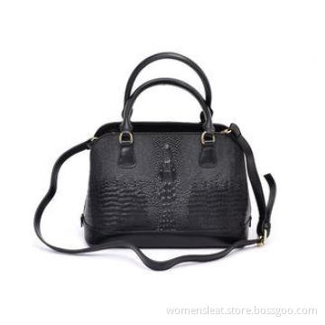 Black Croco Ladies Leather Shoulder Bags with Expandable Si
